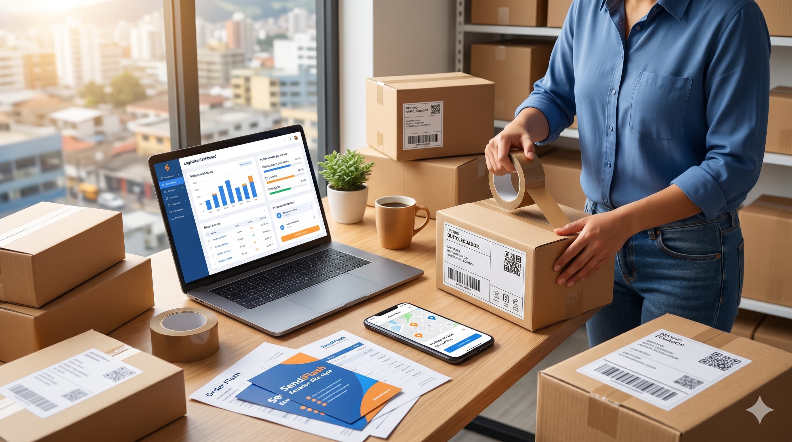 Espacio de trabajo logístico para negocios ecuatorianos con pedidos, etiquetas y control desde un solo lugar